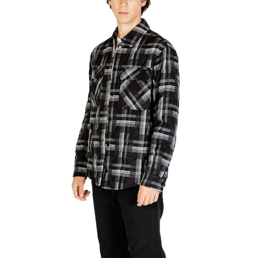 Gianni Lupo Black Polyester Jackets & Coat for men, Fall/Winter collection, 75% polyester, stylish plaid design in black and gray.
