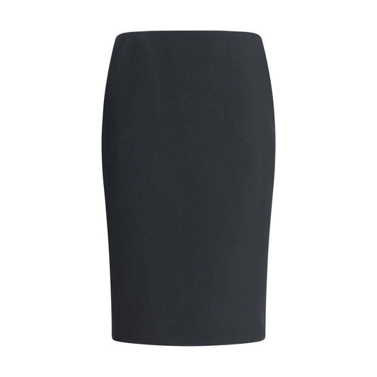 Giorgio Armani Black Recycled Polyester Midi Skirt with clean lines, back zip closure, and slanted side pockets.