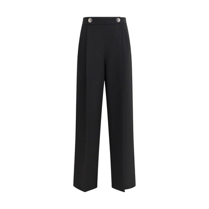 Giorgio Armani Black Silk Casual Pants with elegant buttons and side zipper closure, ideal for a feminine and sophisticated look.