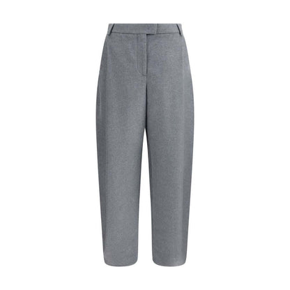 Giorgio Armani Gray Silk Casual Pants with loose fit, waistband, side pockets, and tapered hem for a sophisticated look.