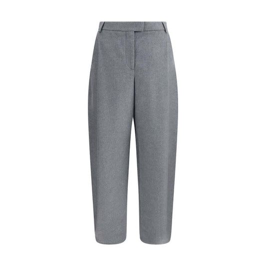 Giorgio Armani Gray Silk Casual Pants with loose fit, waistband, side pockets, and tapered hem for a sophisticated look.