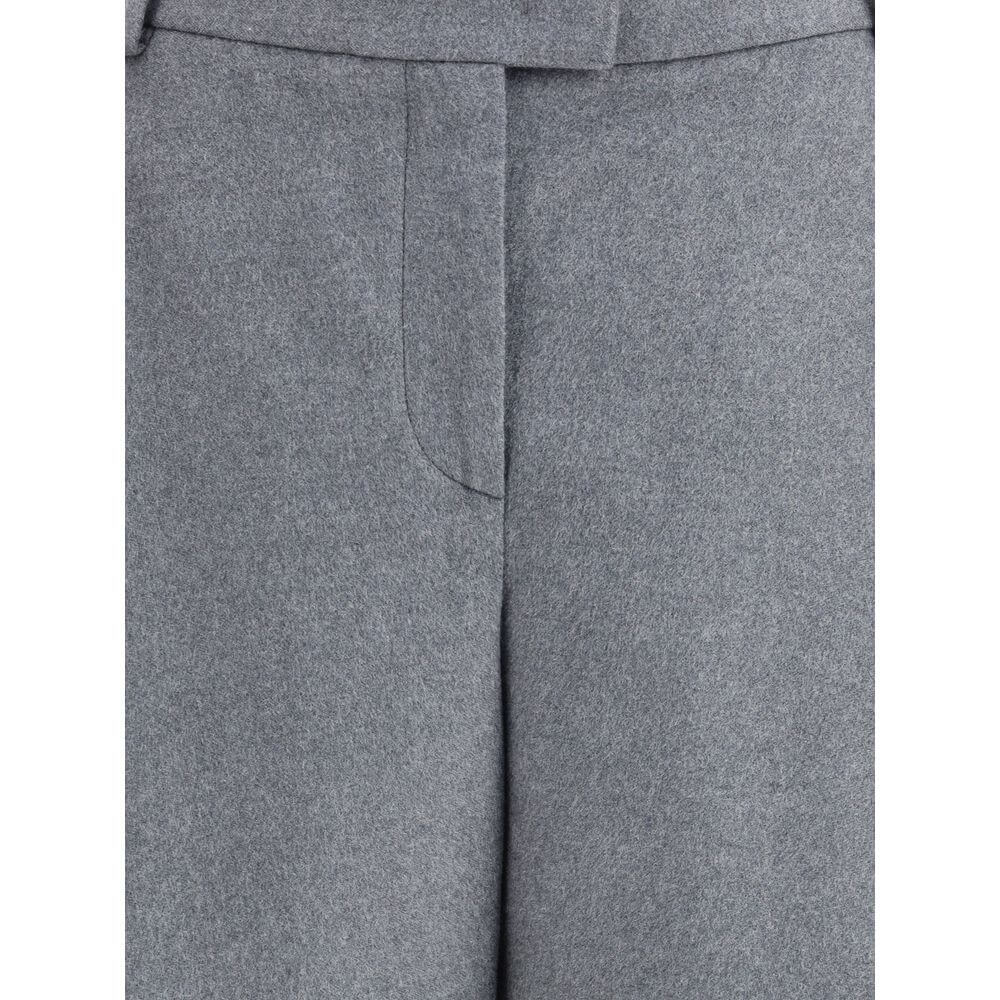 Close-up of Giorgio Armani Gray Silk Casual Pants with waistband and front detailing.