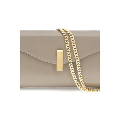 Giuseppe Zanotti Beige Leather Clutch Bag with gold-tone chain and metal closure, showcasing elegant design and smooth leather finish.