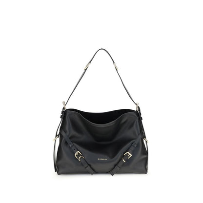Givenchy Black Calf Leather Bos Taurus Shoulder Bag with V-shaped silhouette and gold-tone details.
