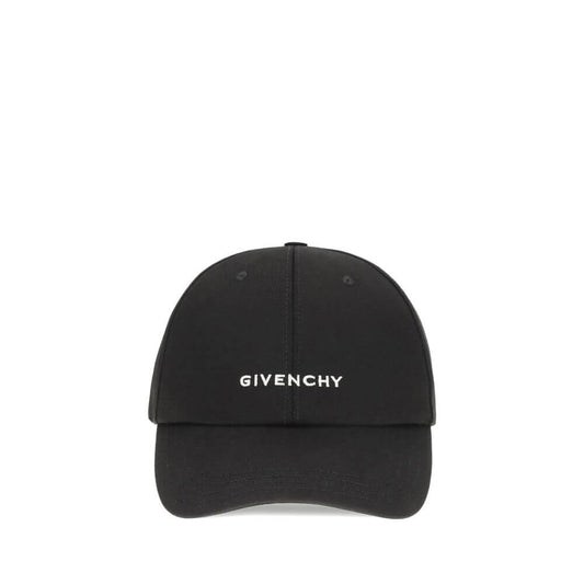 Givenchy Black Cotton Cap (Baseball Hat) with embroidered logo, front view; adjustable back for customizable fit.