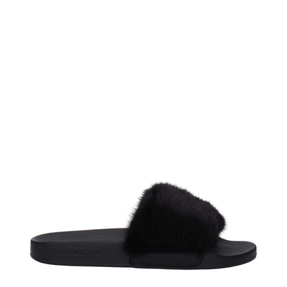 Givenchy Black Cotton Slippers with open toe and low flat heel, featuring side logo and rubber sole, style casual.