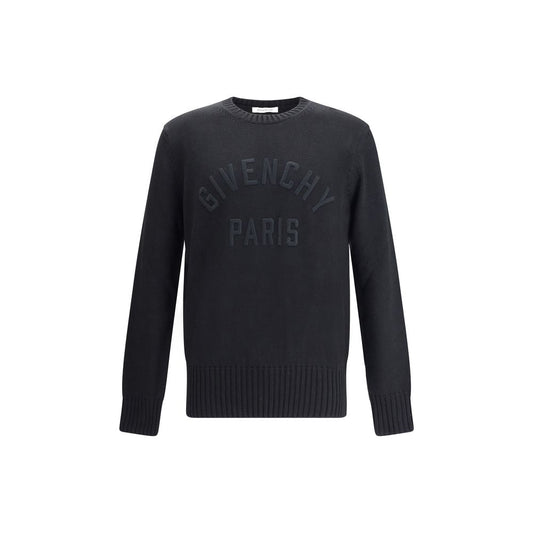 Givenchy Black Cotton Sweatshirt with embossed logo, ribbed crew neck, cuffs, and hem. Elegant and comfortable design for AW25 season.
