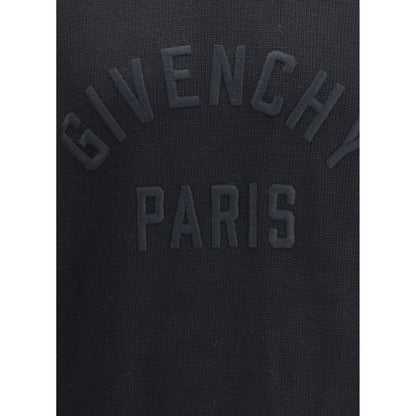 Givenchy Black Cotton Sweatshirt with embossed logo detail, ribbed crew neck, cuffs, and hem for AW25 season.