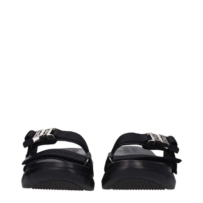 Rear view of Givenchy Black Fabric Slippers with silver clip closure, open toe design, and 4 cm mid heels.