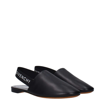 Givenchy Black Leather Mules with side and back logo, casual style with round toe and low flat heel, MPN BE2003E00H008.