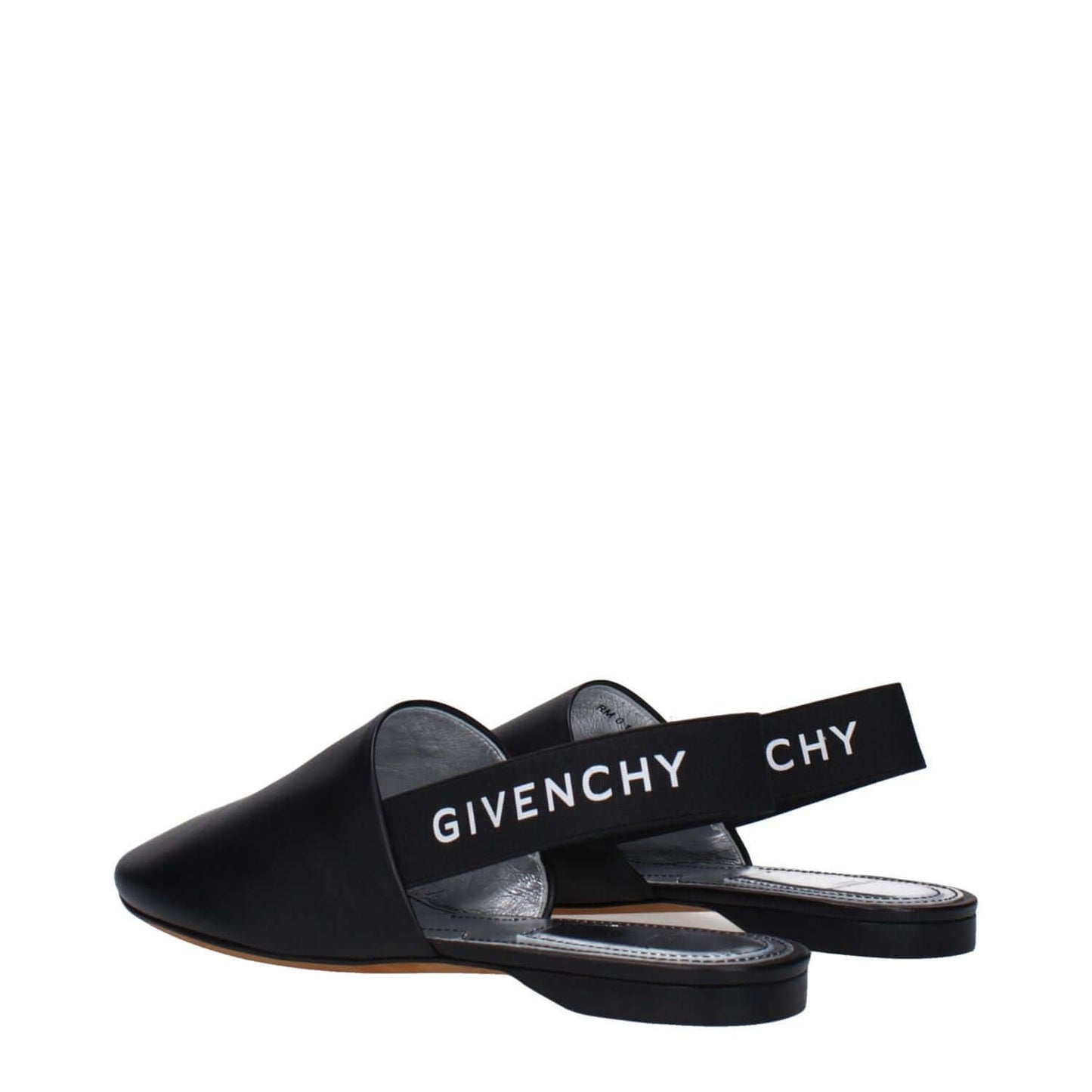 Givenchy Black Leather Mules with side and back logo, low flat heel, round toe, casual style, made of leather, product code F82375.