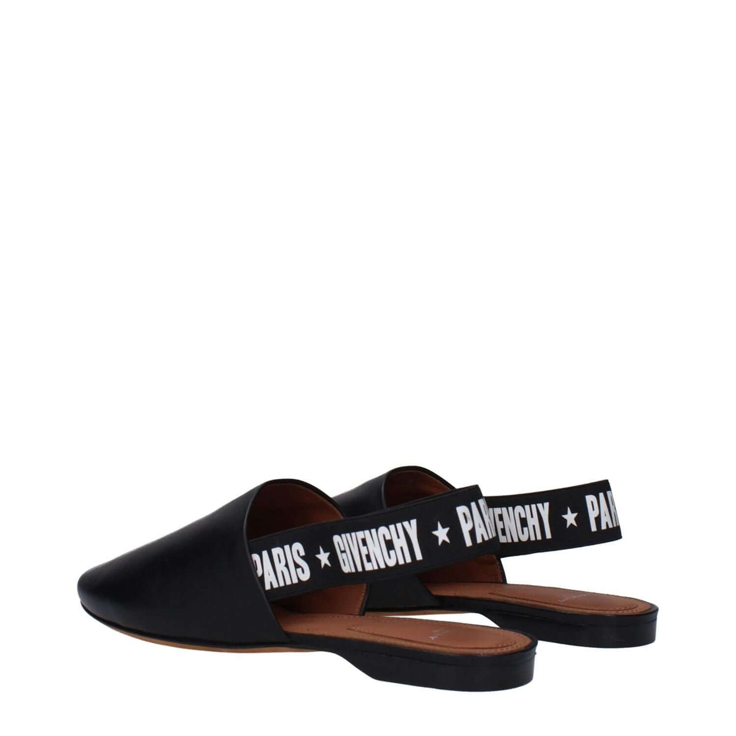 Givenchy Black Leather Slides with side logo, casual leather sandals with low heel and round toe, featuring a back logo strap.