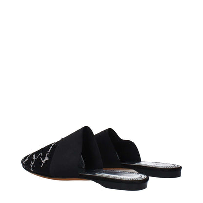 Givenchy Black Satin Slippers with logo front detail, round toe, low flat heel, and leather sole. Casual satin clogs by Givenchy.