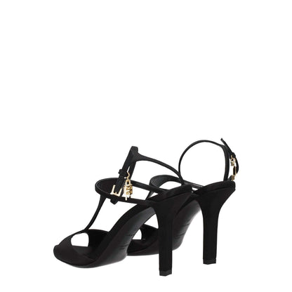 Givenchy Black Satin Stiletto Heel Sandals with side logo detail, open toe design, and buckle closure, heel height 9.5 cm.