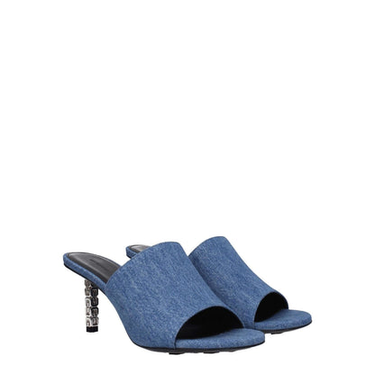 Givenchy Blue Fabric Platform Sandals with open toe, mid heels, and leather sole, style casual. MPN: BE3083E1TM420, secondary color denim.