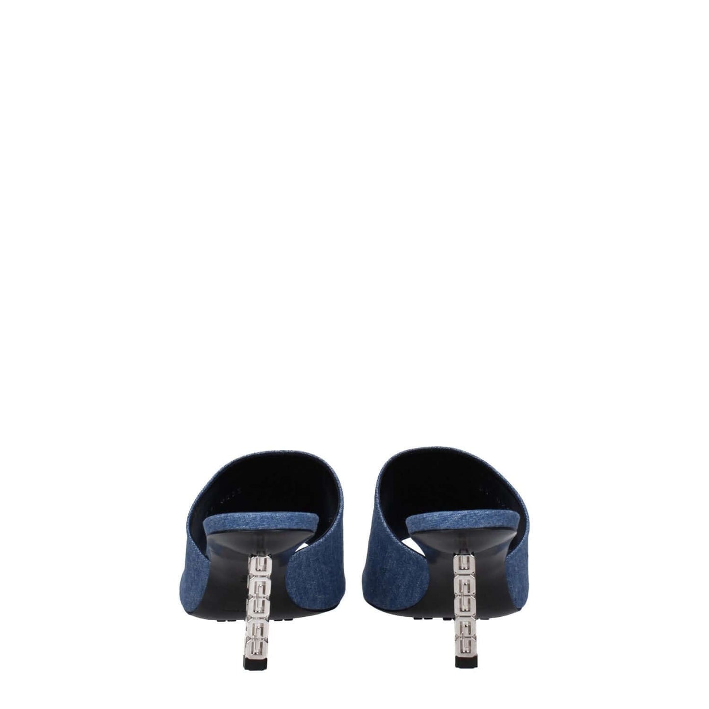 Rear view of Givenchy Blue Fabric Platform Sandals with leather sole, mid heels, and open toe design.