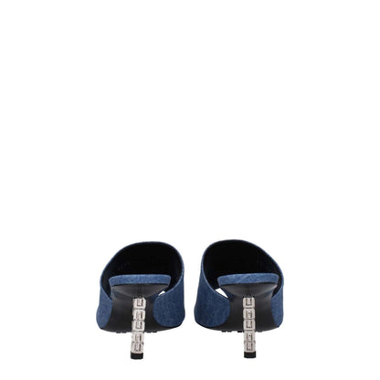 Rear view of Givenchy Blue Fabric Platform Sandals with leather sole, mid heels, and open toe design.