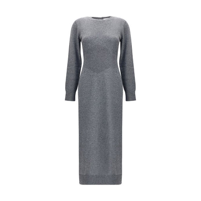 Givenchy Gray Cashmere Casual Dress with long sleeves, round neckline, and side slit for elegant, refined style.