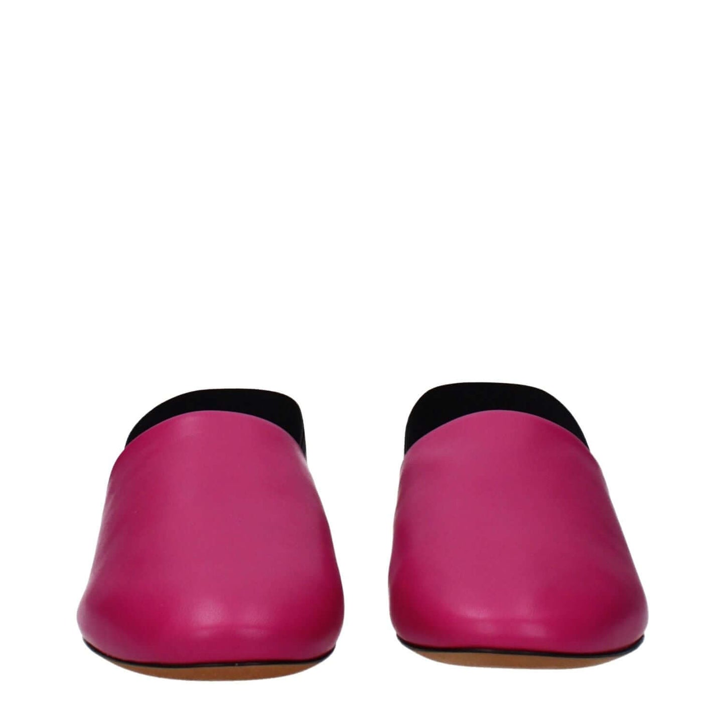 Front view of Givenchy Pink Leather Sandals with round toe and flat heel in fuchsia leather.