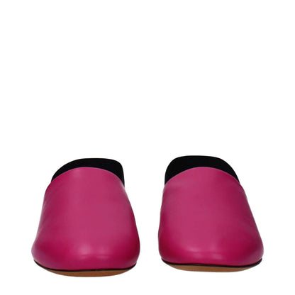 Front view of Givenchy Pink Leather Sandals with round toe and flat heel in fuchsia leather.