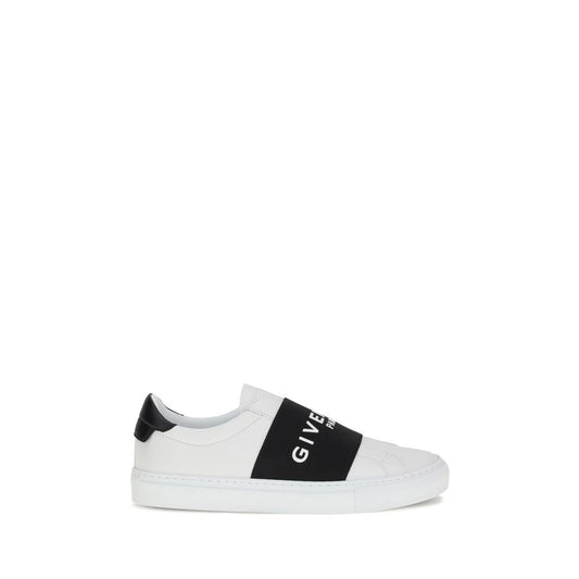 Givenchy White Calf Leather Bos Taurus Low Top Sneakers with black elastic band and embossed logo, AW25 collection.