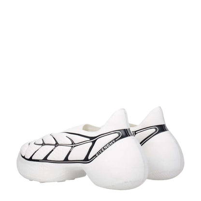 Givenchy White Fabric Low Top Sneakers with side logo and round toe design, featuring a mid heel and fabric sole for casual style.