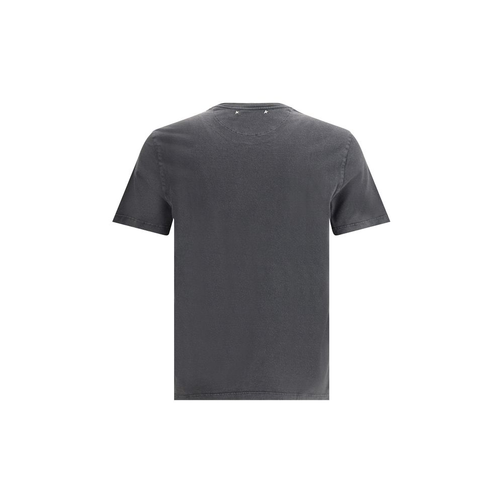 Back view of Golden Goose Gray Cotton T-Shirt with ribbed crew neck and vintage worn effect.