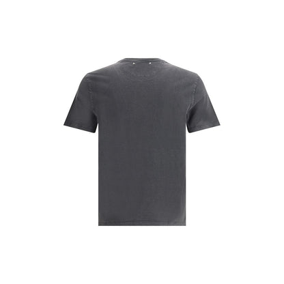 Back view of Golden Goose Gray Cotton T-Shirt with ribbed crew neck and vintage worn effect.