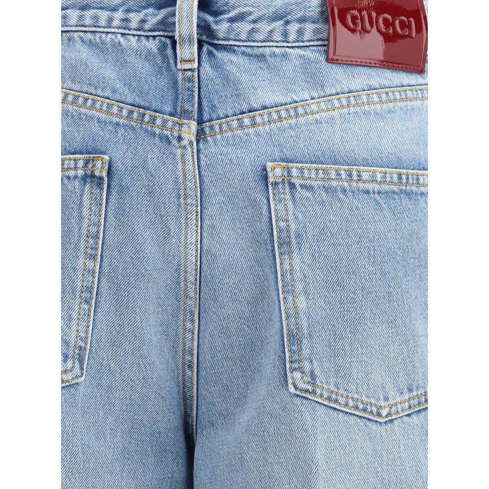 Gucci Light Blue Cotton Jeans Denim with contrast stitching and back pockets, featuring a vintage and modern allure.