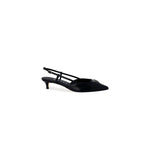 Guess Black Polyester High Heel slingback pumps with sleek silhouette and low heel, featuring buckle strap and metallic logo detail