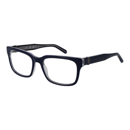Guess Blue Acetate Glasses (Frames), full-rim rectangle style for men, blue acetate frame with demo lenses and spring hinge.