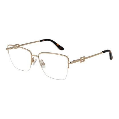 Guess Gold Metal Glasses (Frames) for women, half-rim rectangle style, gold metal frame, demo lenses, 53mm width.