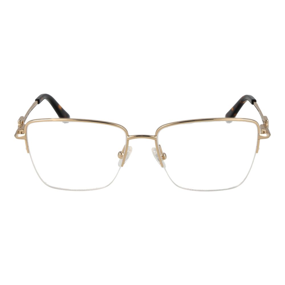 Guess Gold Metal Glasses (Frames) for women, half-rim rectangle style, gold metal frame with demo lenses, includes branded case.