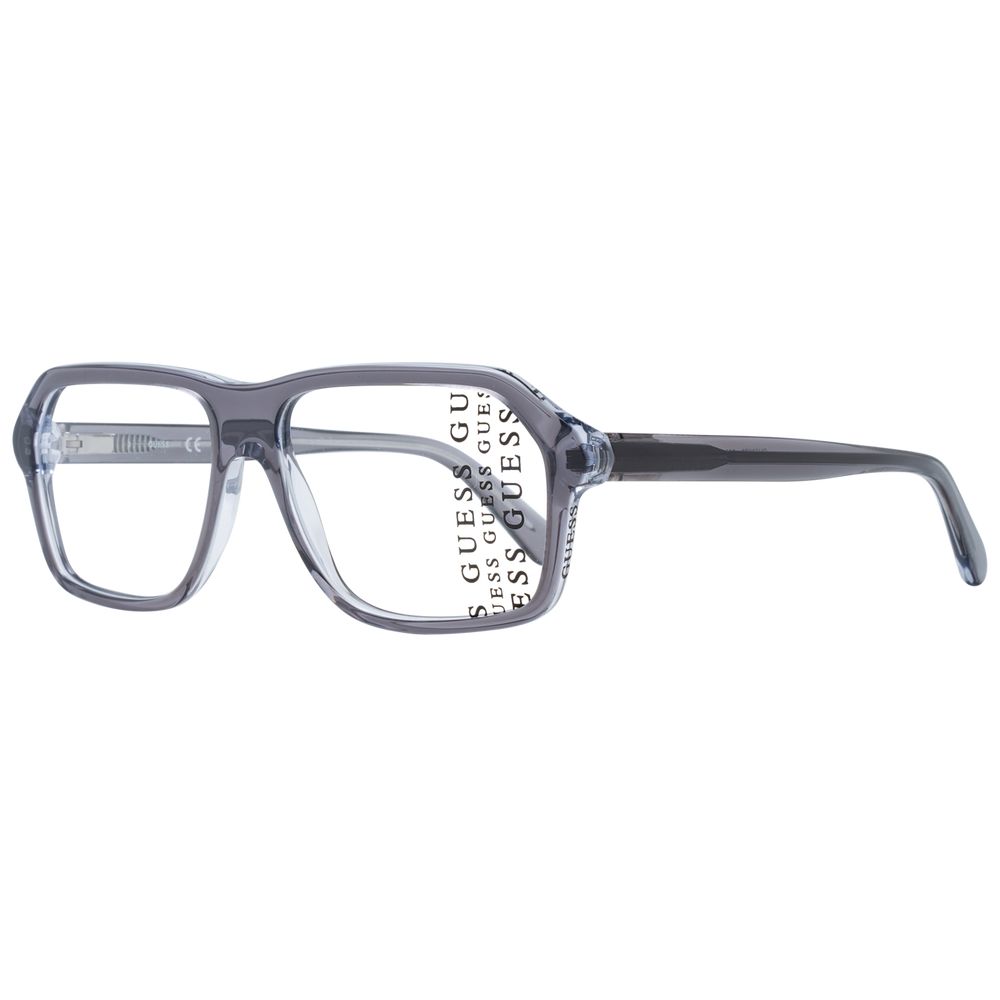 Guess Gray Plastic Glasses (Frames) for men with full-rim rectangular design, grey color, spring hinge, and branded case included.