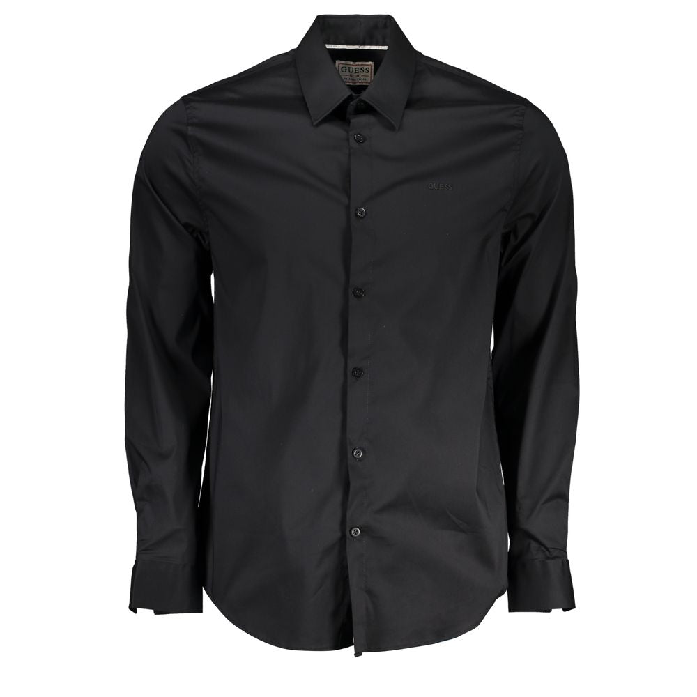 Alt Tag: Guess Jeans Black Cotton Shirt with Italian collar, long sleeves, slim fit, button cuffs, organic fabric.