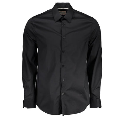 Alt Tag: Guess Jeans Black Cotton Shirt with Italian collar, long sleeves, slim fit, button cuffs, organic fabric.