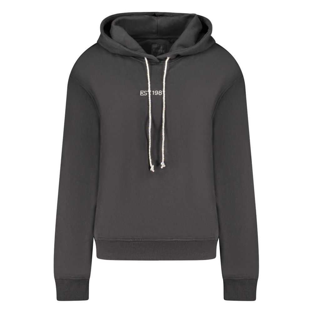Guess Jeans Black Cotton Women Sweater with contrasting details and rhinestone embellishments, featuring iconic logo