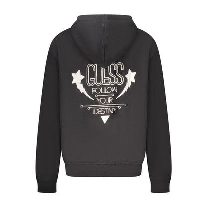 Guess Jeans Black Cotton Women Sweater with bold contrast details and rhinestone embellishments, showcasing the iconic logo on the back.