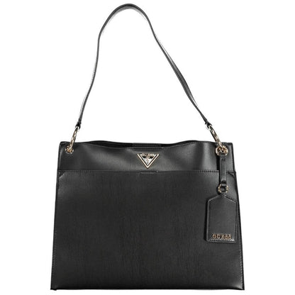 Guess Jeans Black Polyethylene Handbag with shoulder handle, external and internal pockets, contrasting details, and snap closure.