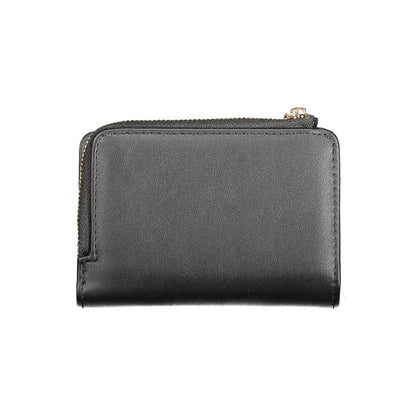 Guess Jeans Black Polyethylene Women Wallet with zip closure, featuring three compartments and stylish design for fashionable convenience.