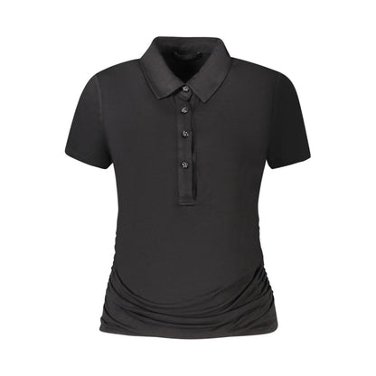 Guess Jeans Black Viscose Women Top - chic black tee with sharp details and logo for bold style