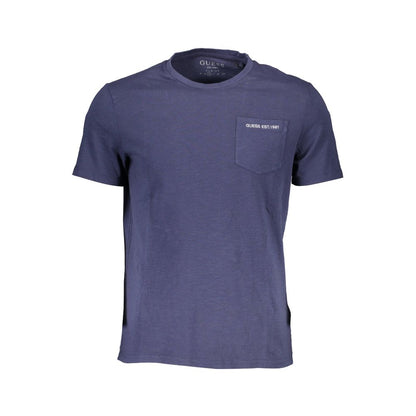 Guess Jeans Blue Cotton Men T-Shirt with classic crew neck and embroidered logo.