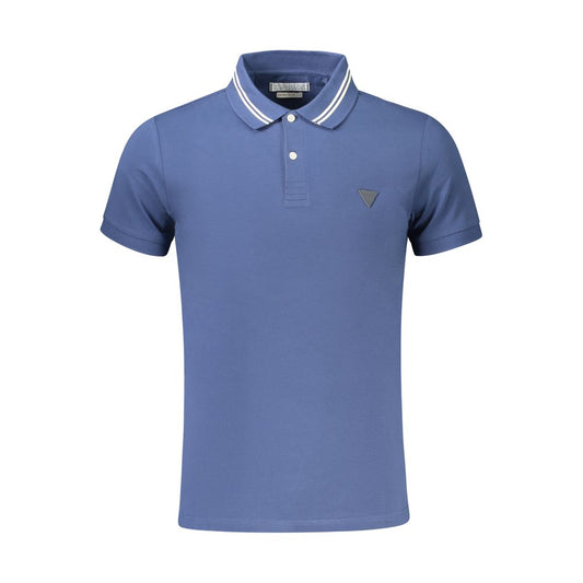 Guess Jeans Blue Cotton Polo Shirt, short sleeve, extra slim fit with contrasting details and logo application.