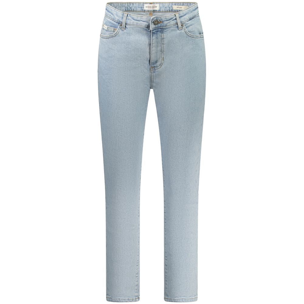 Guess Jeans Blue Cotton Women's Skinny Jean with five pockets in timeless washed blue, tailored with elastane for comfort and style.