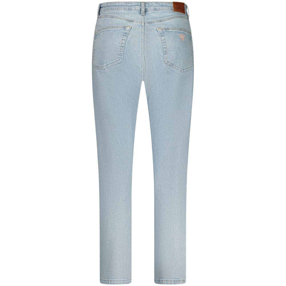 Back view of Guess Jeans Blue Cotton Women's Skinny Jean with five pockets and washed finish for a chic look.