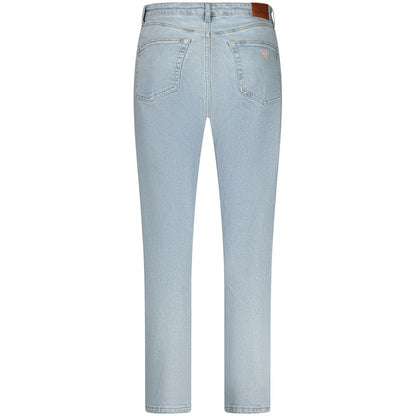 Back view of Guess Jeans Blue Cotton Women's Skinny Jean with five pockets and washed finish for a chic look.