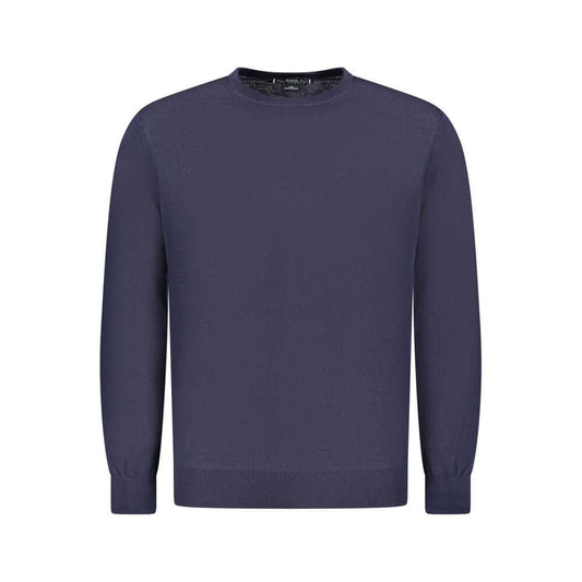 Guess Jeans Blue Wool Sweater with crew neck and long sleeves, featuring logo detail.