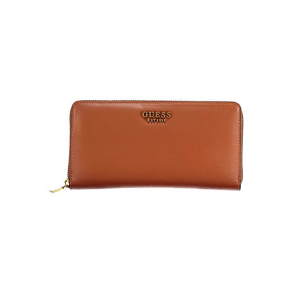 Guess Jeans Elegant Laurel Triple-Compartment Wallet in brown with zip closure, stylish and functional