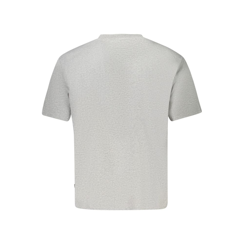 Back view of Guess Jeans Gray Cotton Women T-Shirt featuring a relaxed fit and premium organic cotton material.