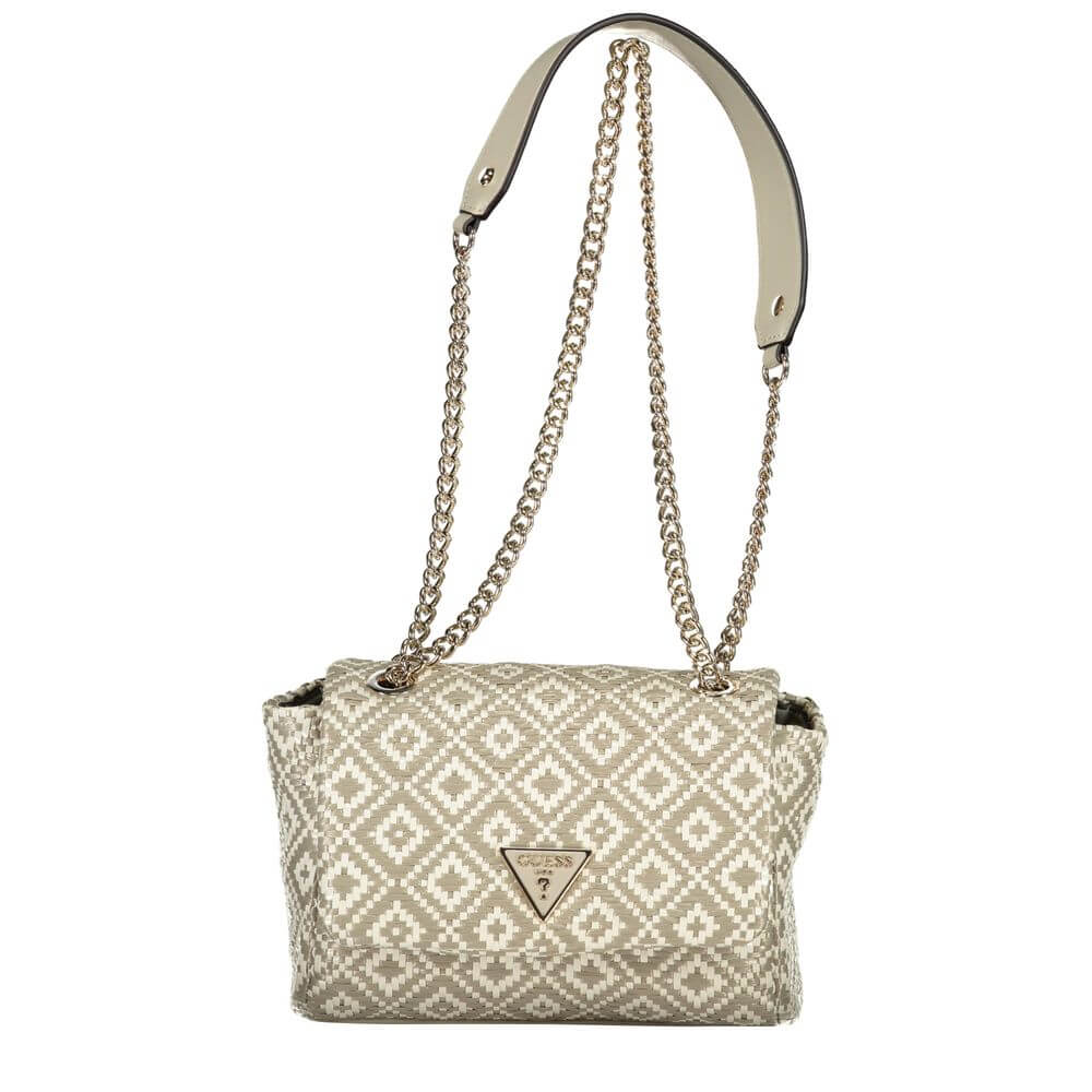 Guess Jeans Gray Polyethylene Handbag with chain shoulder strap, internal pocket, contrasting details, and snap closure.